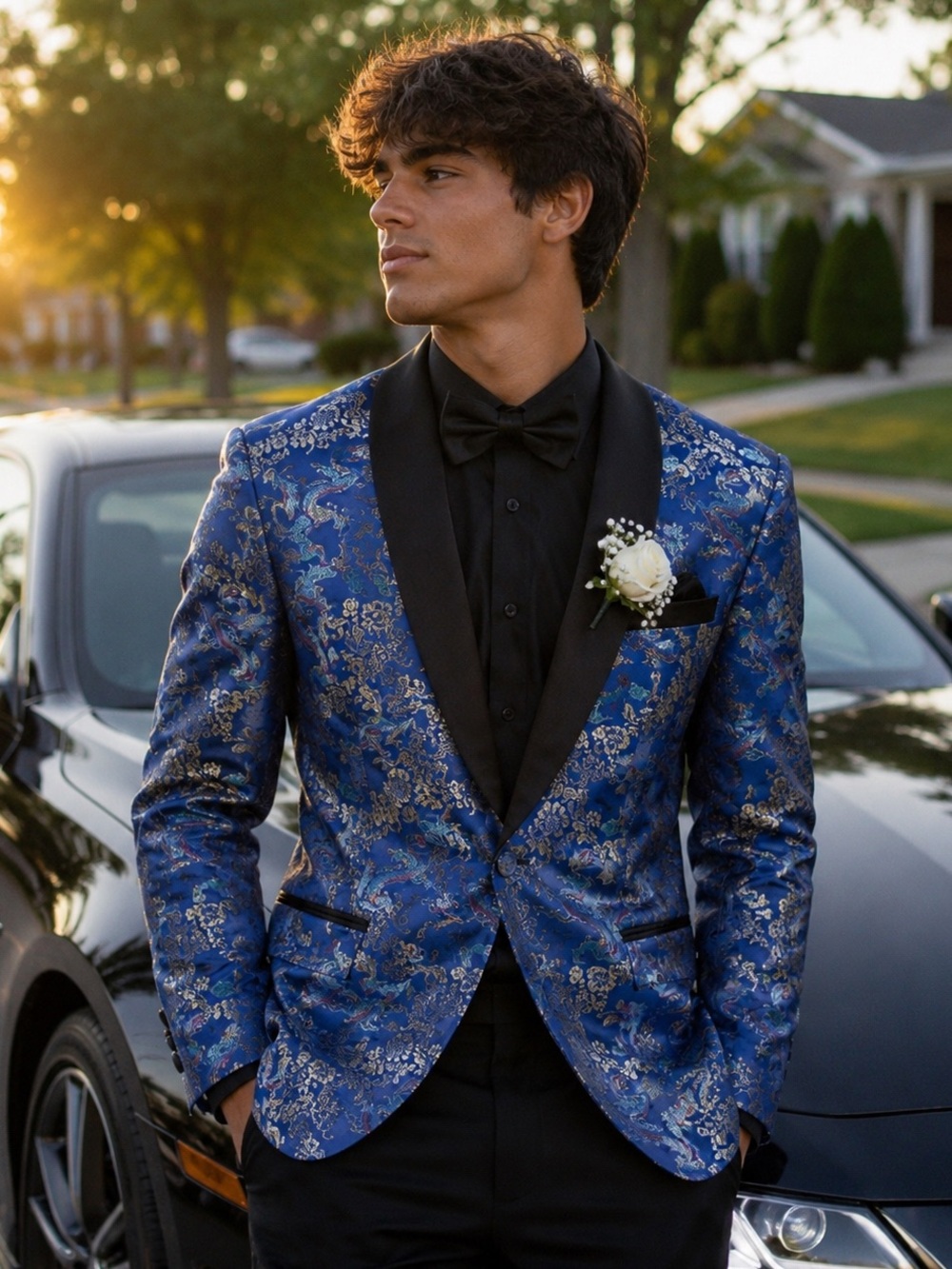 Coofandy Men’s Blue Chinese Dragon Tuxedo Blazer Jacket Size Small Satin Brocade